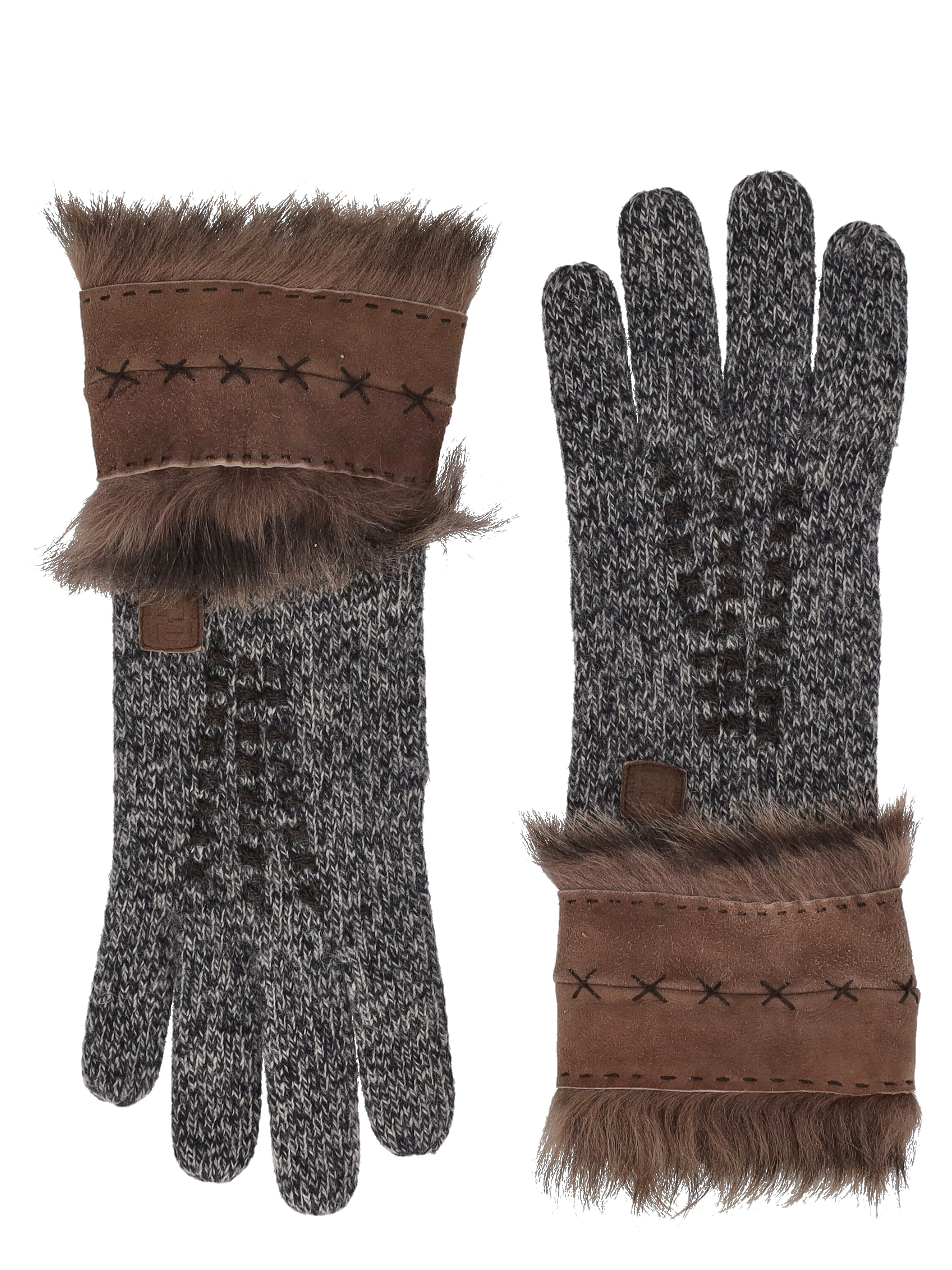 Pre-owned Fendi Women's Gloves -  - In Brown, Grey Wool