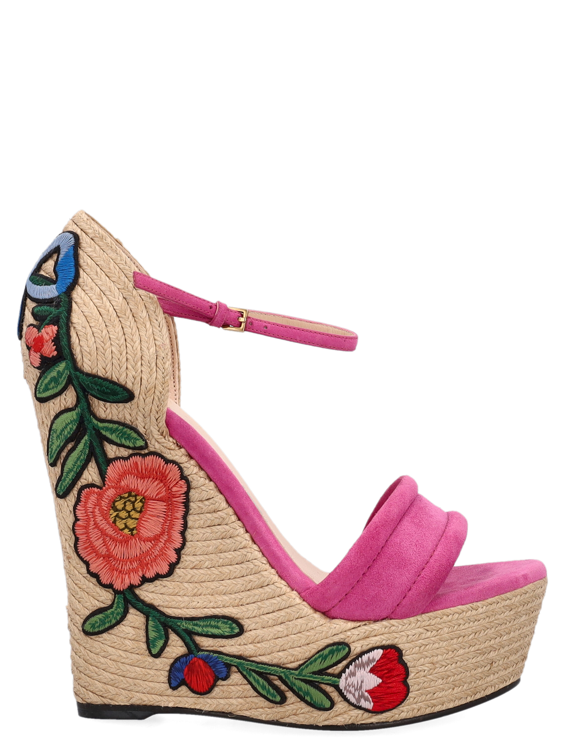 Pre-owned Gucci Women's Wedges -  - In Beige, Pink Eco-friendly Fabric