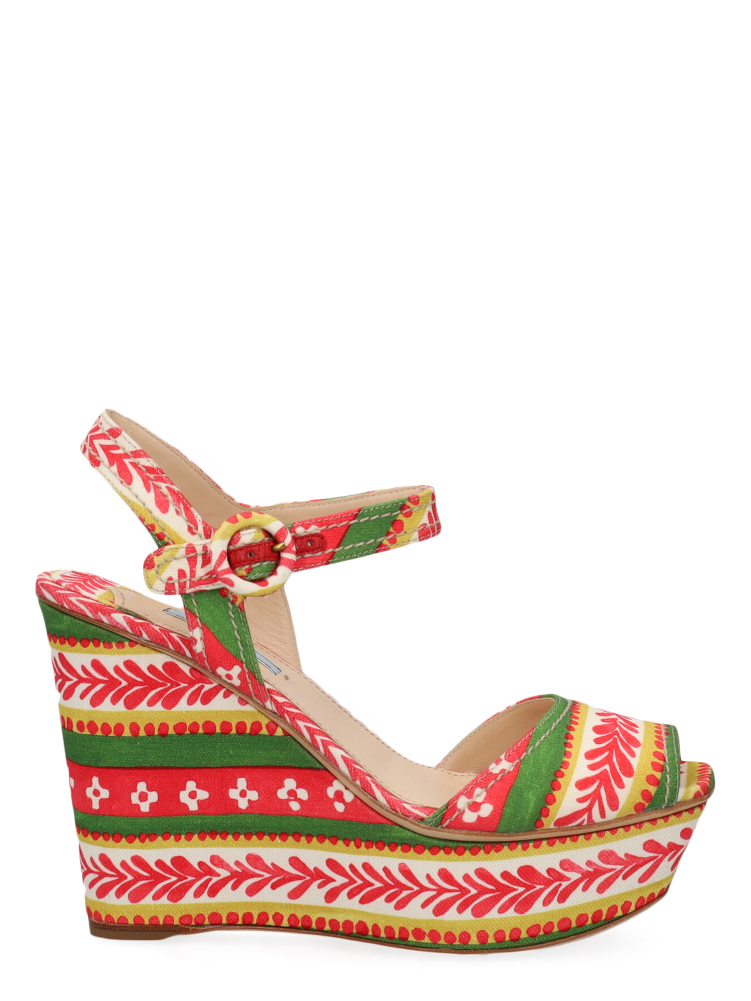 Pre-owned Prada Women's Wedges -  - In Green, Red Fabric