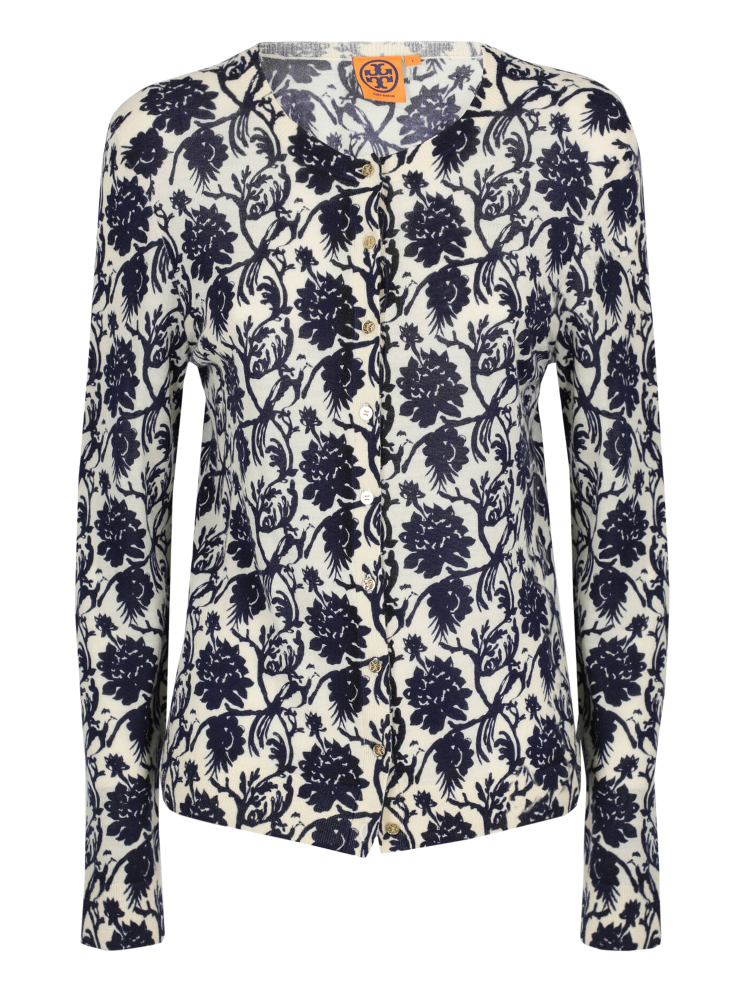 Condition: Very Good, Floral Print Wool, Color: Navy, White - L -  -