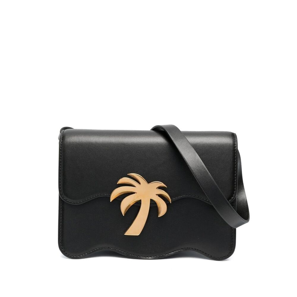 Palm Angels Black Palm Beach Shoulder Bag In Black Gold