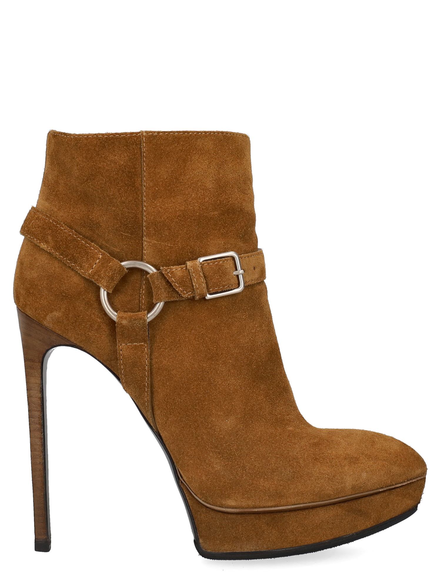 Pre-owned Saint Laurent Women's Ankle Boots -  - In Camel Color Leather