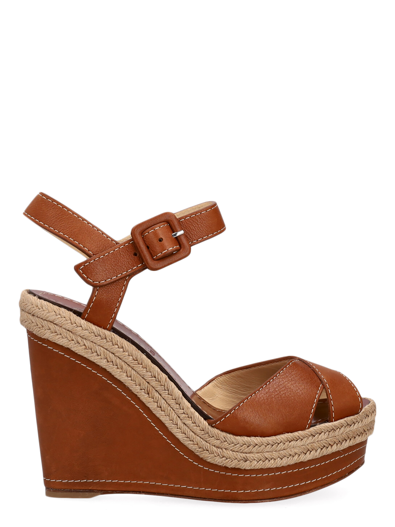 Pre-owned Christian Louboutin Women's Wedges -  - In Brown Leather