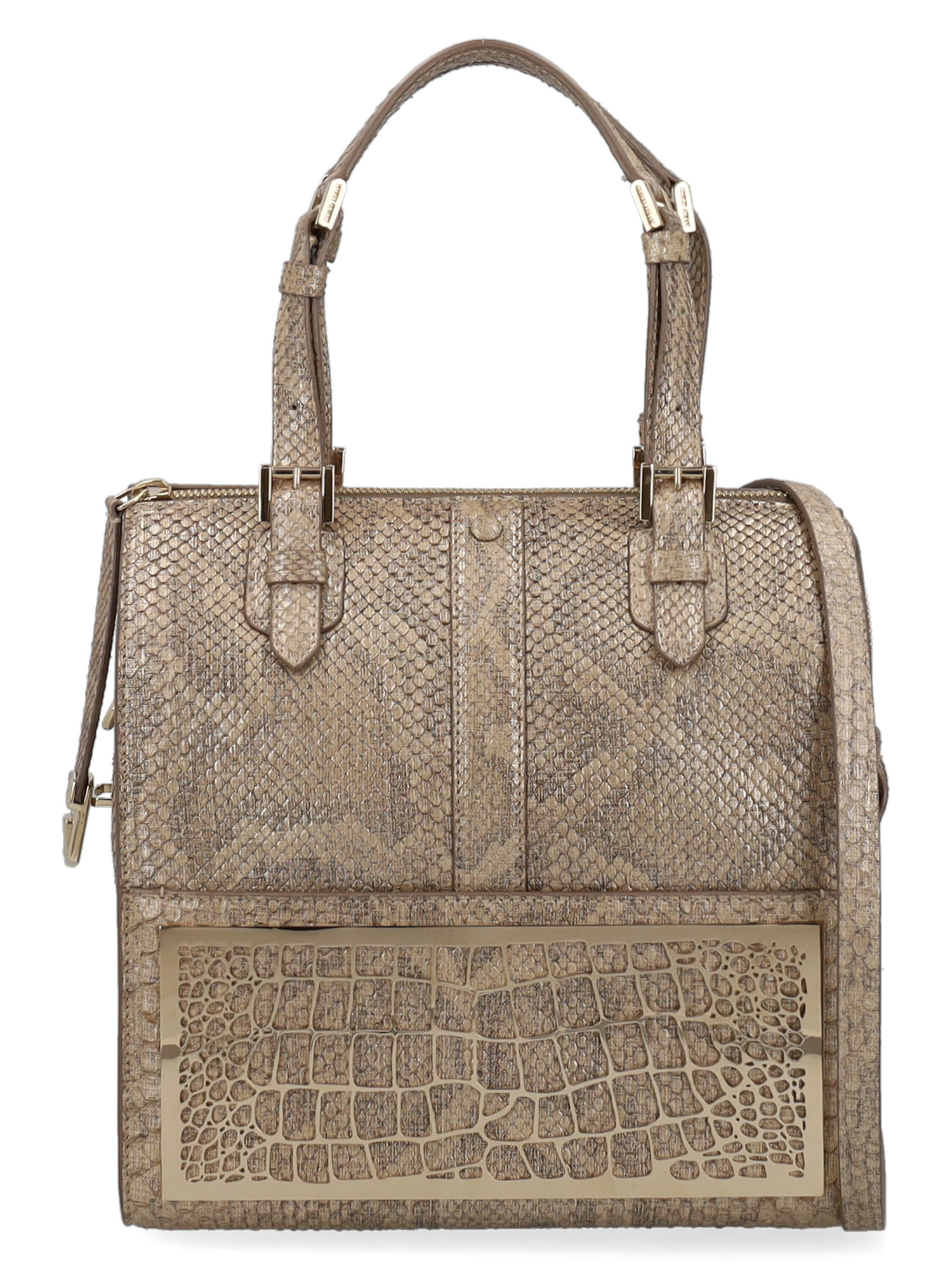 Condition: Very Good, Snake Print Leather, Color: Beige, Gold -  -  -