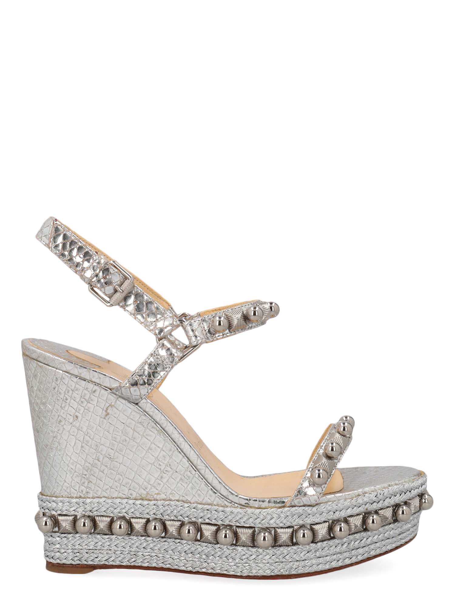 Pre-owned Christian Louboutin Women's Wedges -  - In Silver Leather