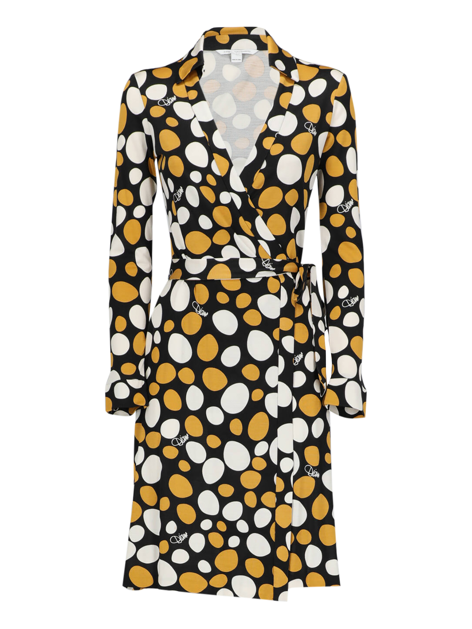 Condition: Very Good, Polka Dot Silk, Color: Black, White, Yellow - S - US 4 -