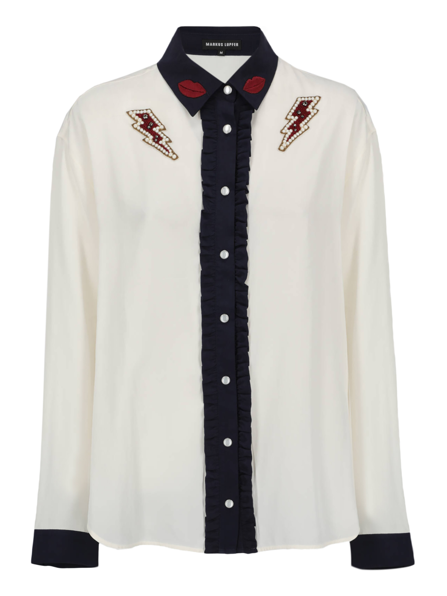 Pre-owned Markus Lupfer Women's Shirts -  - In Ecru, Navy M